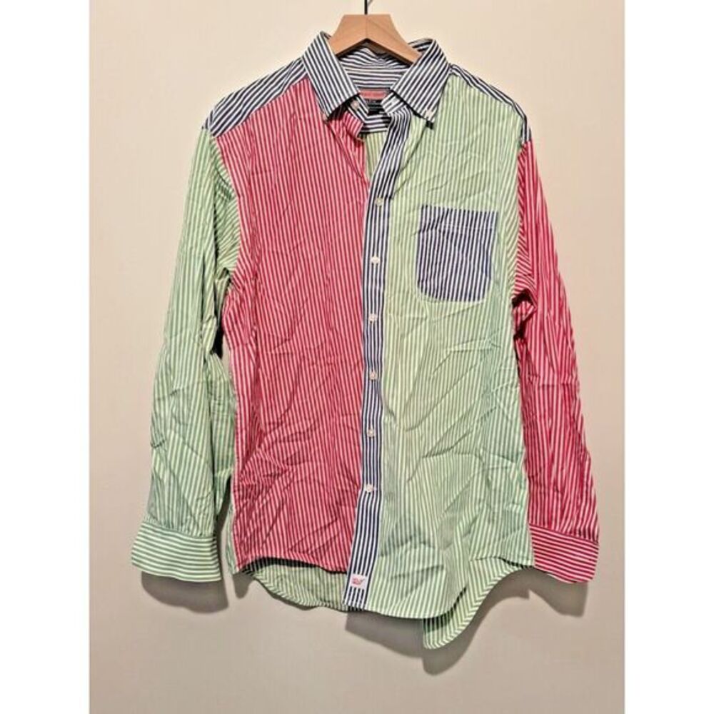 Vineyard Vines Men L Multicolor Block Striped Button Down Long Slev Murray Shirt